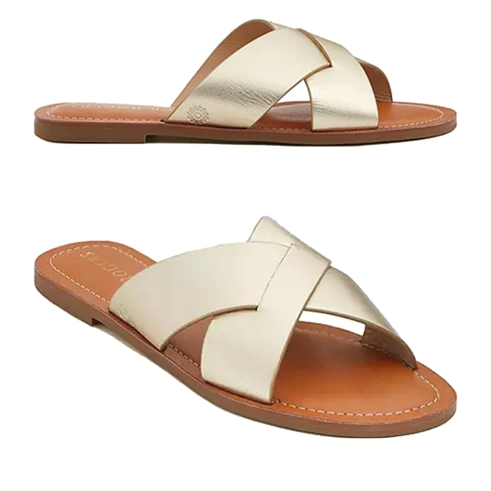 Jack Rogers Slotted Sloan X-Band Leather Metallic Sandals